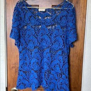 ADIVA Lace Short Sleeve Top in Blue | Women's 1X